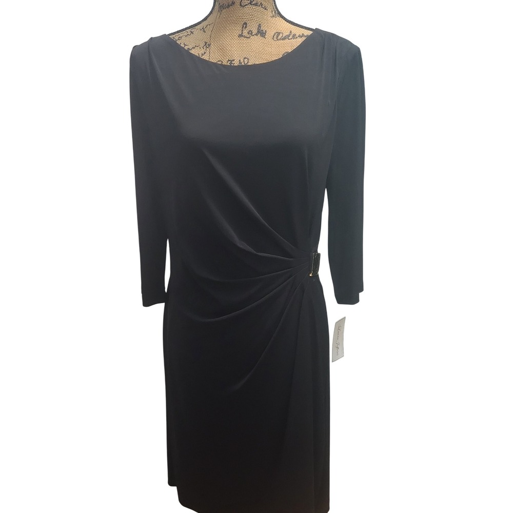 Laura Jeffries Black Ruched Sheath Dress with‎ Embellished Detail Size 14.